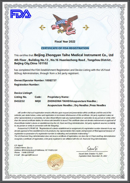 Chiny Beijing Zhongyan Taihe Medical Instrument Co., Ltd. Certyfikaty